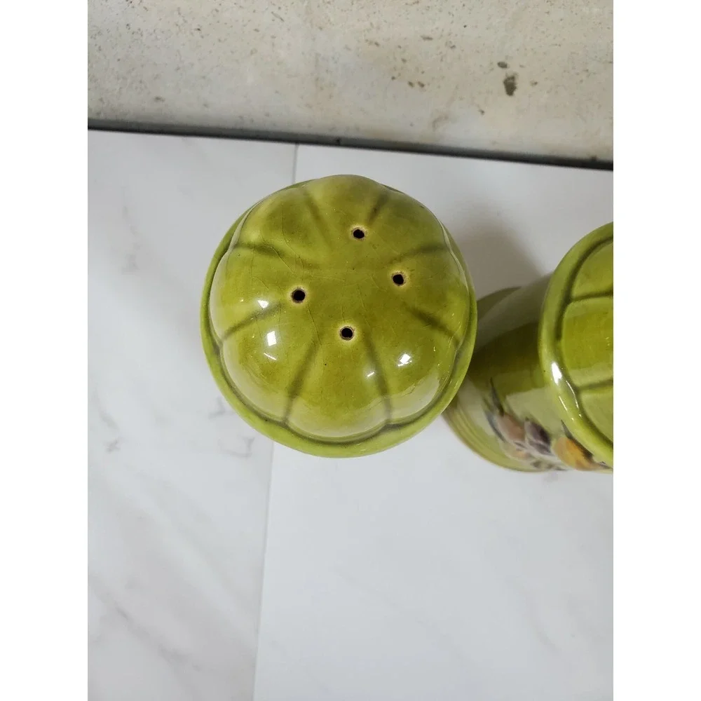 Vintage Los Angeles California Pottery Salt Pepper Shaker‎ Set Large Green KG
